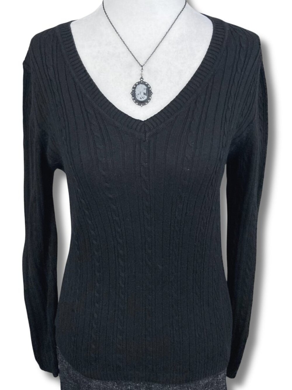 SPLENDOR! 100% cotton lightweight black cable-knit sweater Y2K goth SMALL MEDIUM